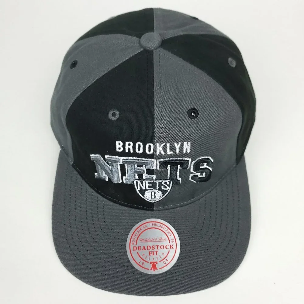 Brooklyn‎ Nets Mitchell & Ness NBA Deadstock Snapback Hat 3D Logo Gray Black Cap